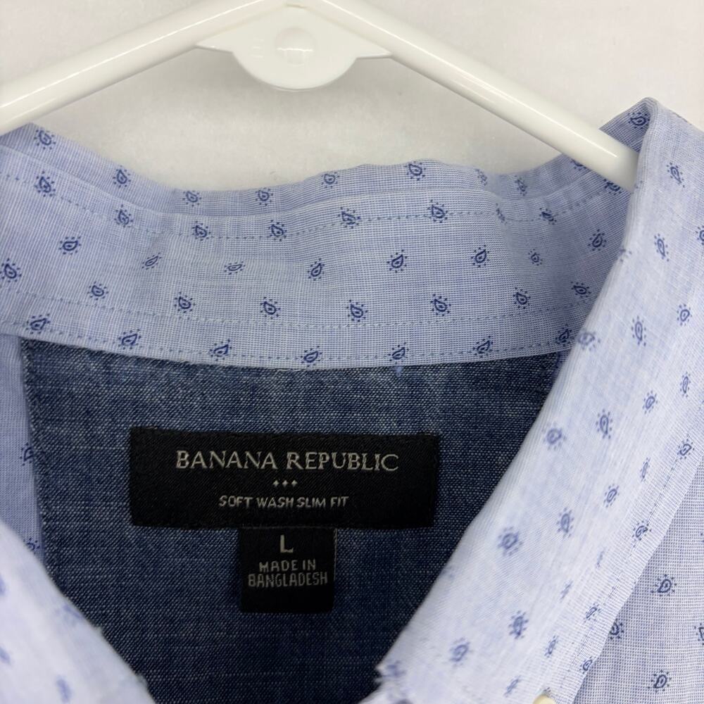 Banana Republic Men's Size L Slim Fit Button Down Shirt Blue Paisley Cotton - Picture 3 of 15